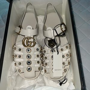 Rubber Crystal Embellished Tiger Head Sandals in Off-White color.